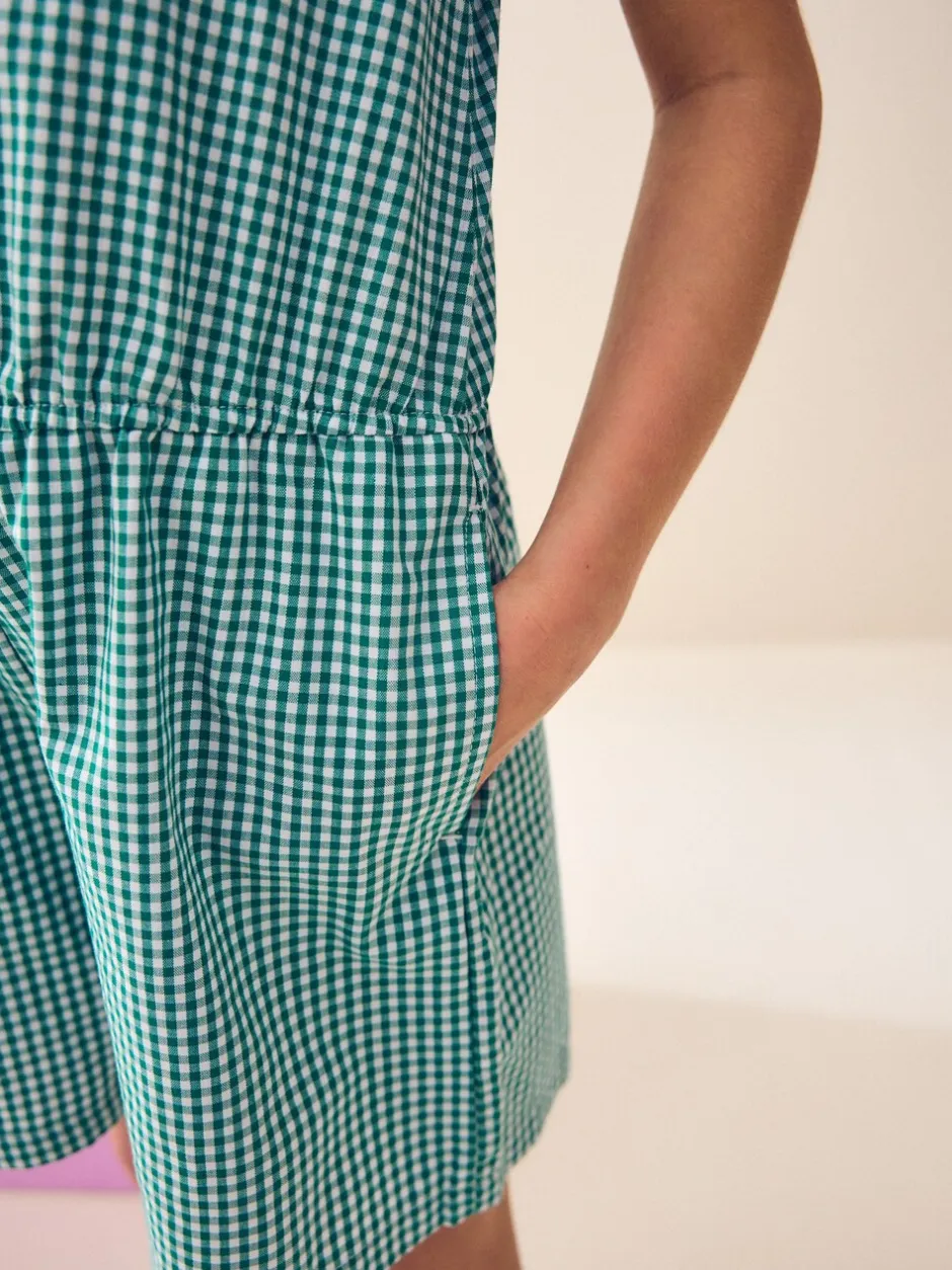Jumpsuits En Playsuits|Next - Geruit schoolspeelpakje met rits aan de voorzijde en hoog aandeel katoen (3 - 14 jr) Groen