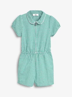 Jumpsuits En Playsuits|Next - Geruit schoolspeelpakje met rits aan de voorzijde en hoog aandeel katoen (3 - 14 jr) Groen