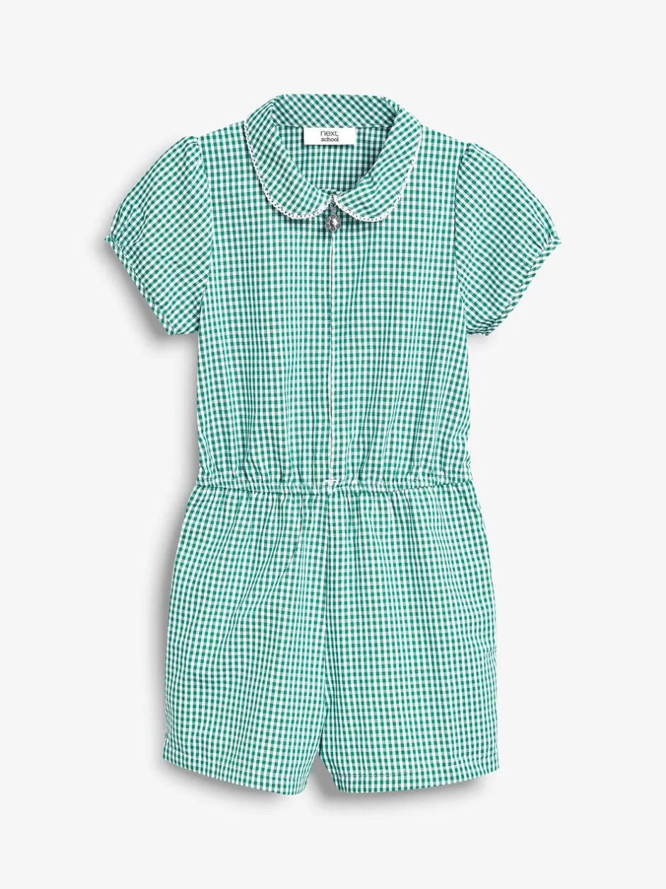 Jumpsuits En Playsuits|Next - Geruit schoolspeelpakje met rits aan de voorzijde en hoog aandeel katoen (3 - 14 jr) Groen