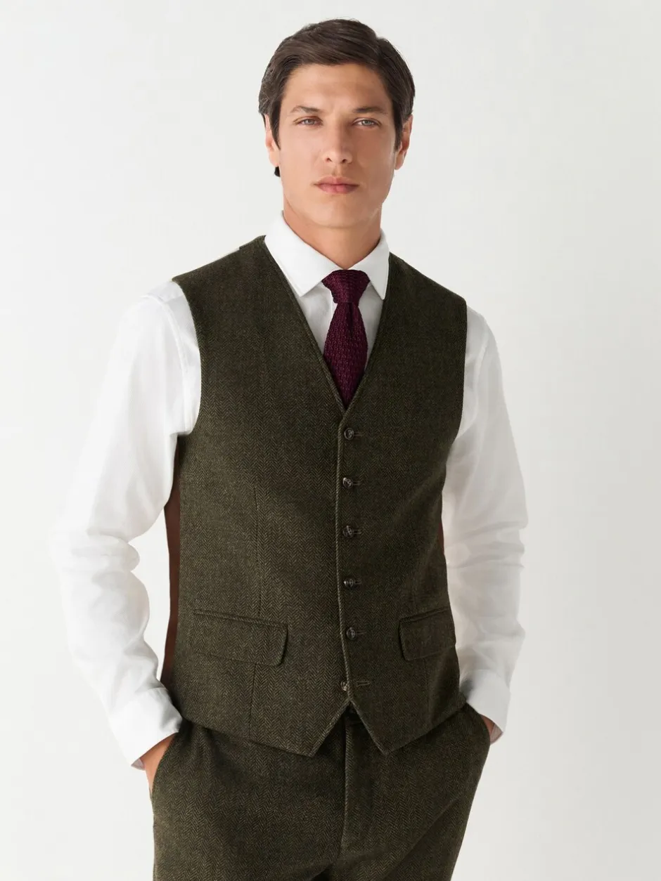Vesten*Next - Herringbone Wool Blend Suit Waistcoast Groen