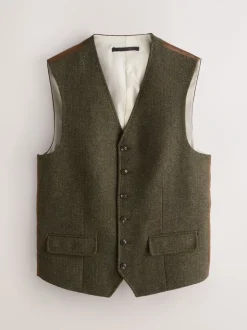 Vesten*Next - Herringbone Wool Blend Suit Waistcoast Groen