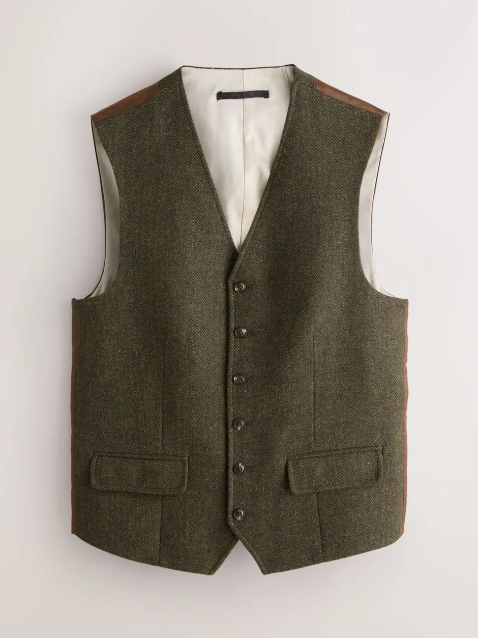 Vesten*Next - Herringbone Wool Blend Suit Waistcoast Groen