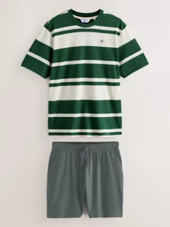 Pyjama's|Next Groen - Jersey pyjamaset met strepen en korte mouwen