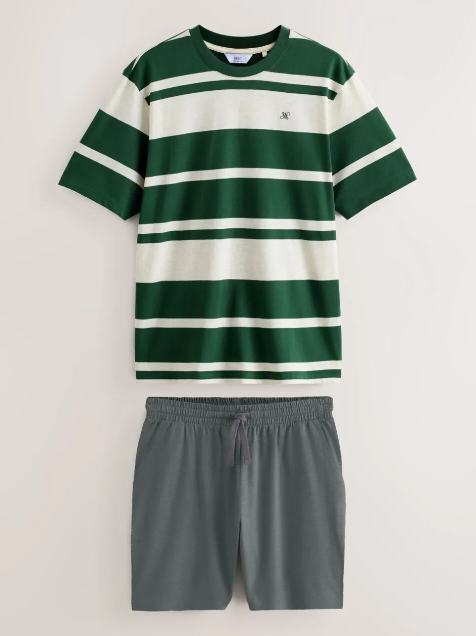 Pyjama's|Next Groen - Jersey pyjamaset met strepen en korte mouwen