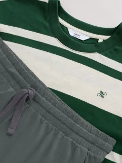 Pyjama's|Next Groen - Jersey pyjamaset met strepen en korte mouwen