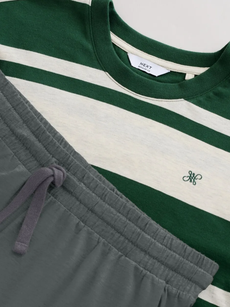 Pyjama's|Next Groen - Jersey pyjamaset met strepen en korte mouwen