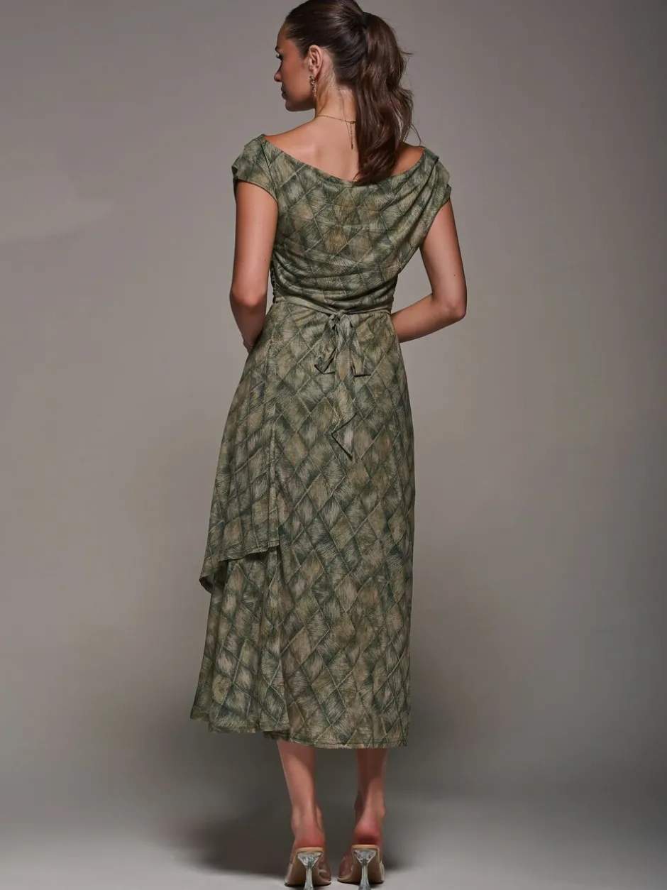 Gelegenheidskleding*Jolie Moi - - Asymmetrische gedrapeerde midaxi-jurk met kant Groen