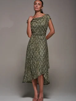 Gelegenheidskleding*Jolie Moi - - Asymmetrische gedrapeerde midaxi-jurk met kant Groen