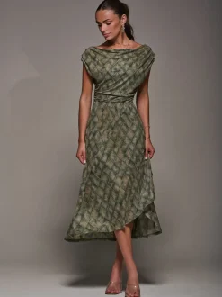 Gelegenheidskleding*Jolie Moi - - Asymmetrische gedrapeerde midaxi-jurk met kant Groen