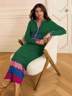 Gebreide Kleding|Jurken*Love & Roses - - Gebreide midi-jurk met halsinkeping Groen