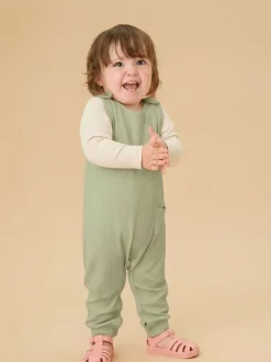 Tuinbroeken|Mori - Ribbed Romper Dungarees Groen