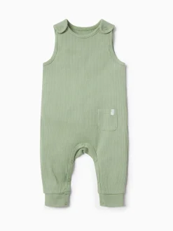 Tuinbroeken|Mori - Ribbed Romper Dungarees Groen