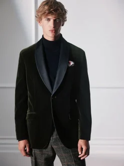 Smokings En Feestkleding|Next - Normale Pasvorm - Signature Pontoglio Italiaanse fluwelen blazer met sjaalkraag Groen