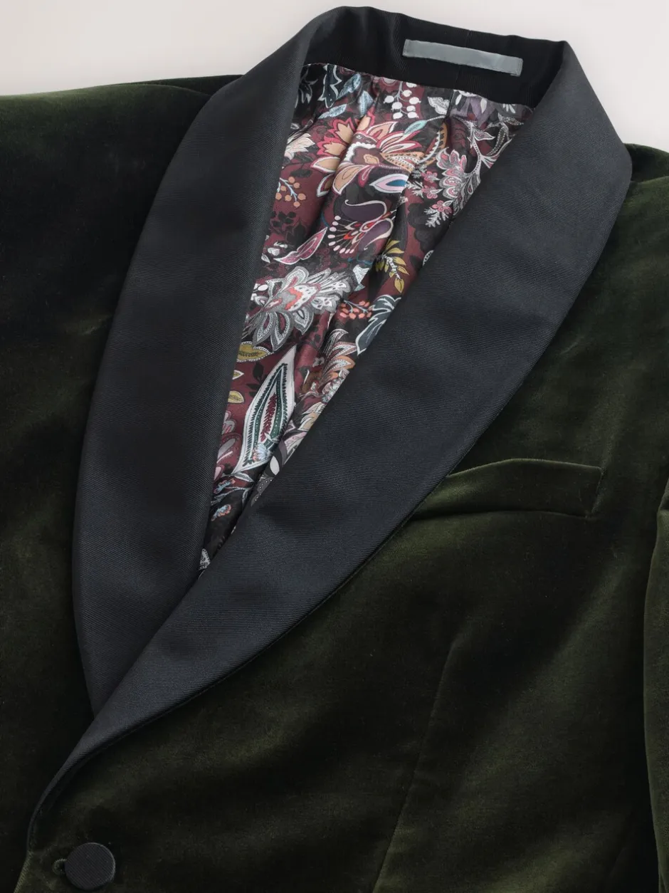 Smokings En Feestkleding|Next - Normale Pasvorm - Signature Pontoglio Italiaanse fluwelen blazer met sjaalkraag Groen