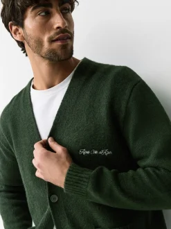 Gebreide Kleding|Next - Regular Fit Embroidered Chest Motif Cardigan Groen