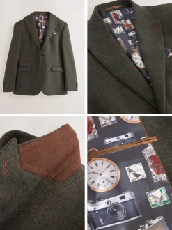 Blazers En Business-Jasjes|Pakken*Next Groen - Regular-fit Nova Fides getailleerd pak van Italiaanse wolmix met ruitjescolbert