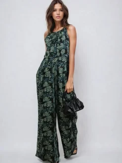 Jumpsuits En Playsuits|Religion Groen - Crew Wide Leg Jumpsuit in Abstract Façade Print