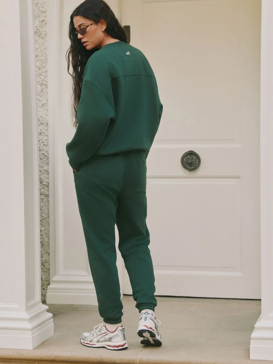 Loungewear|Leggings En Joggingbroeken*self. Groen - joggingbroek met boorden