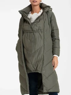 Jassen En Jacks*Seraphine - 3-In-1 Lange Chevron Puffer zwangerschapsjas Groen