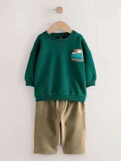 Sets En Combisets|Truien En Breisels|Next - Set met sweatshirt en utility-joggingbroek (3mnd -7jr) Groen