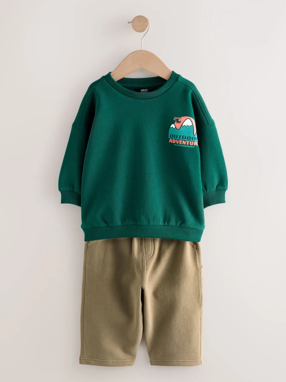 Sets En Combisets|Truien En Breisels|Next - Set met sweatshirt en utility-joggingbroek (3mnd -7jr) Groen