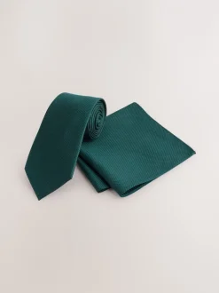 Stropdassen En Pochets*Next Groen - Set met textuurrijke stropdas en pochet