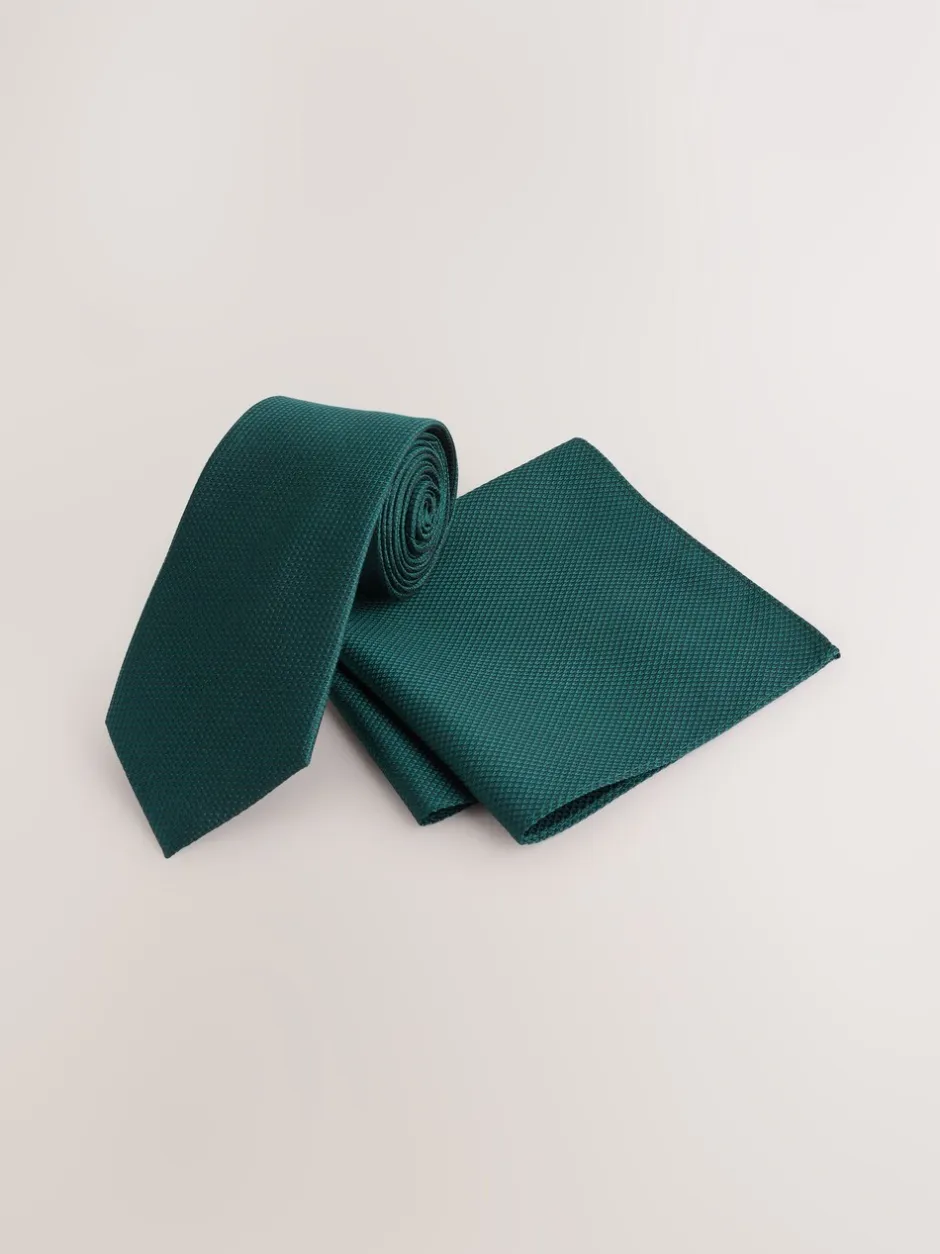 Stropdassen En Pochets*Next Groen - Set met textuurrijke stropdas en pochet