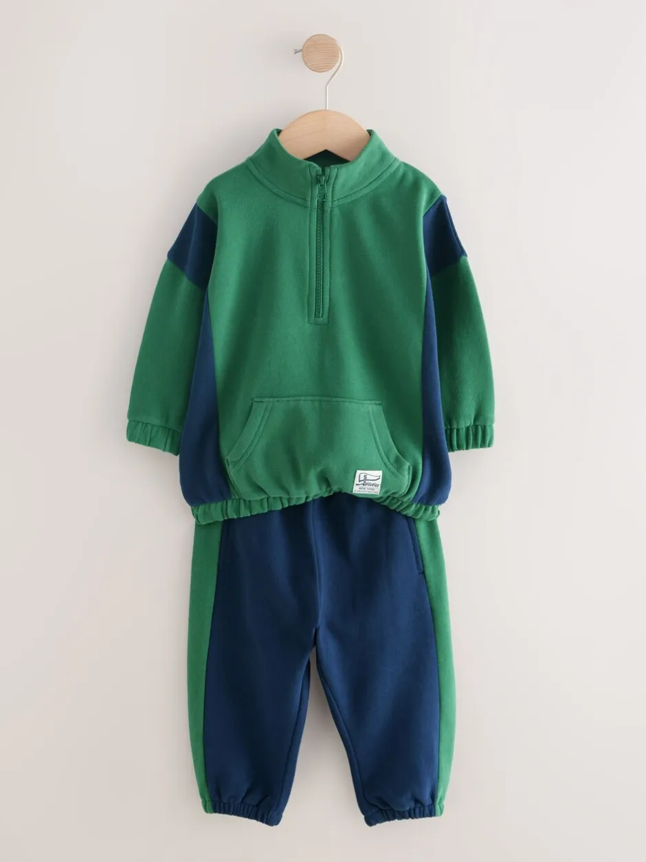 Truien En Breisels|Joggingbroeken*Next - Set van top met halve rits en joggingbroek (3mnd-7jr) Groen
