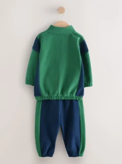 Truien En Breisels|Joggingbroeken*Next - Set van top met halve rits en joggingbroek (3mnd-7jr) Groen