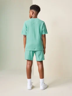 Shorts|Next - Set van T-shirt met textuur en korte mouwen en shorts (3 - 16 jr) Groen
