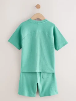 Shorts|Next - Set van T-shirt met textuur en korte mouwen en shorts (3 - 16 jr) Groen