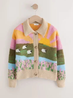 Gebreide Kleding|Next Groen - Sheep Farm Scene Cardigan (3-16yrs)
