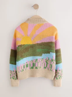 Gebreide Kleding|Next Groen - Sheep Farm Scene Cardigan (3-16yrs)