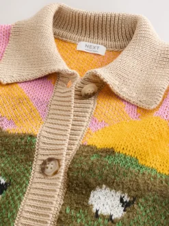 Gebreide Kleding|Next Groen - Sheep Farm Scene Cardigan (3-16yrs)