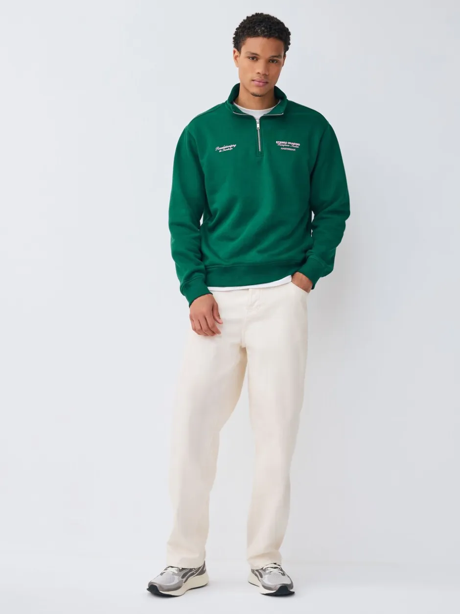 Sweaters En Hoody´S|Sweaters En Hoody´S*Next - Simple Text Graphic Print Quarter Zip Neck Sweatshirt Groen