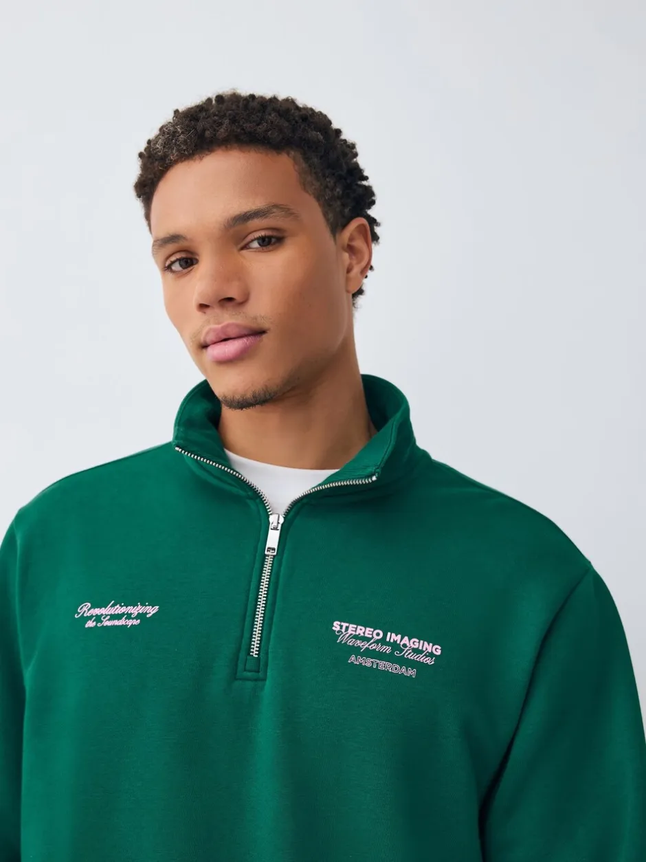 Sweaters En Hoody´S|Sweaters En Hoody´S*Next - Simple Text Graphic Print Quarter Zip Neck Sweatshirt Groen
