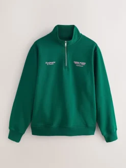 Sweaters En Hoody´S|Sweaters En Hoody´S*Next - Simple Text Graphic Print Quarter Zip Neck Sweatshirt Groen