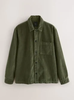 Formele Overhemden|Next - Single pocket Corduroy Shacket Overshirt Groen