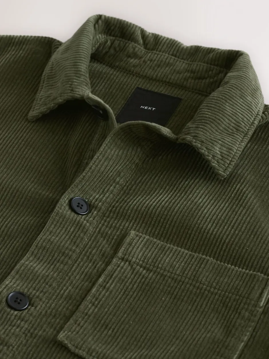 Formele Overhemden|Next - Single pocket Corduroy Shacket Overshirt Groen