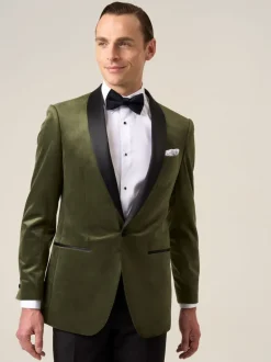 Smokings En Feestkleding*Skopes - Paso Tailored Fit Velvet Jacket Groen