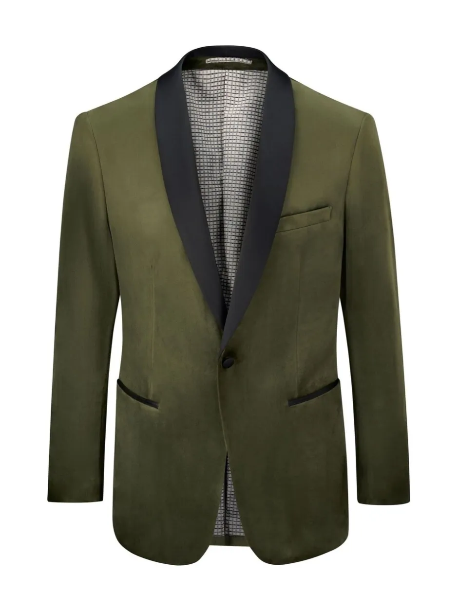 Smokings En Feestkleding*Skopes - Paso Tailored Fit Velvet Jacket Groen