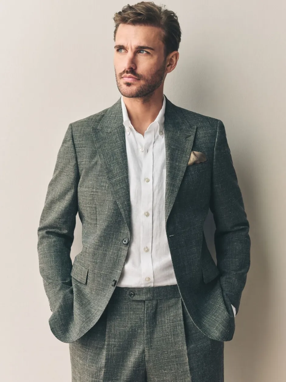 Pakken*Next - Slim fit Nova Fides colbert van Italiaanse linnenmix stof Groen