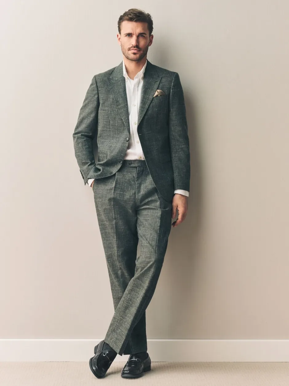 Pakken*Next - Slim fit Nova Fides colbert van Italiaanse linnenmix stof Groen