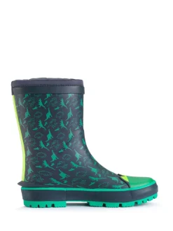 Laarzen|Start Rite - - Little Puddle - Regenlaarzen met dinosaurus en gestrikte bovenkant Groen
