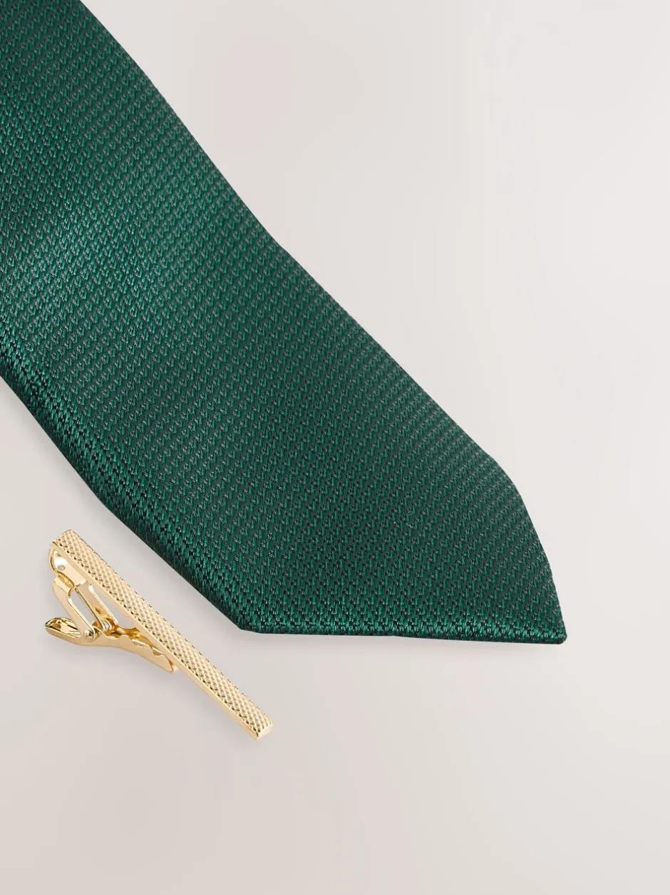 Stropdassen En Pochets*Next Groen - Stropdas met textuur en dasspeld