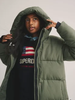 Jassen En Jacks*Superdry - - Lange gewatteerde jas Groen