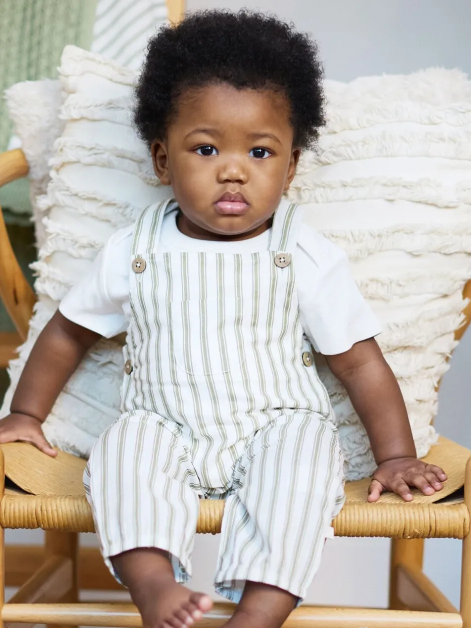 Jumpsuits En Playsuits*The Little Tailor - Baby Woven Dungarees and T-Shirt Set Groen