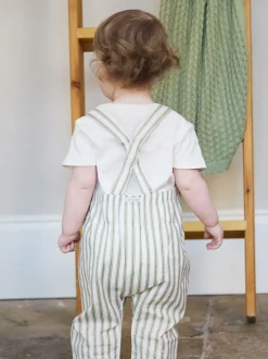 Jumpsuits En Playsuits*The Little Tailor - Baby Woven Dungarees and T-Shirt Set Groen