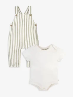 Jumpsuits En Playsuits*The Little Tailor - Baby Woven Dungarees and T-Shirt Set Groen
