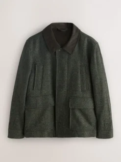 Jassen En Jacks*Next Groen - Wool Blend Herringbone Quilted Corduroy Collar Jacket